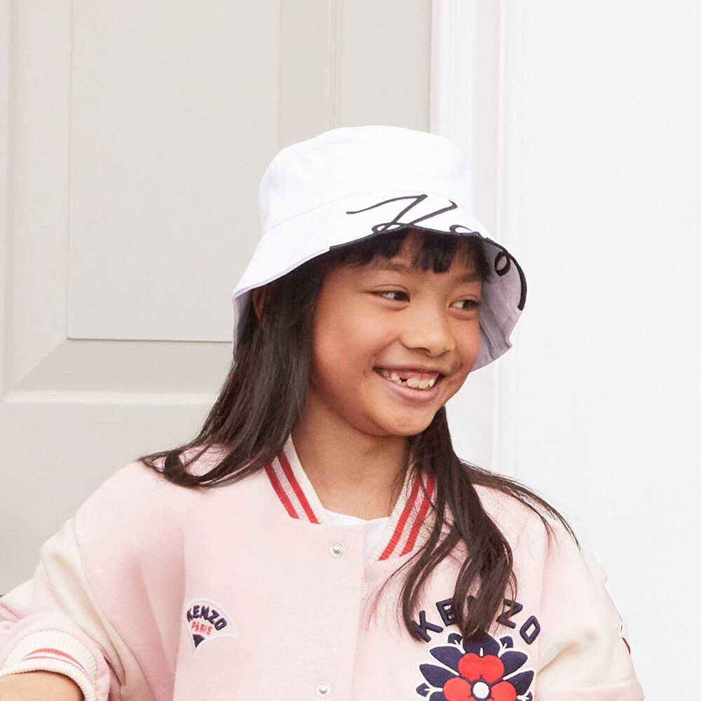 KARL LAGERFELD KIDS-Классическая белая твиловая панама для девочек | Childrensalon Outlet