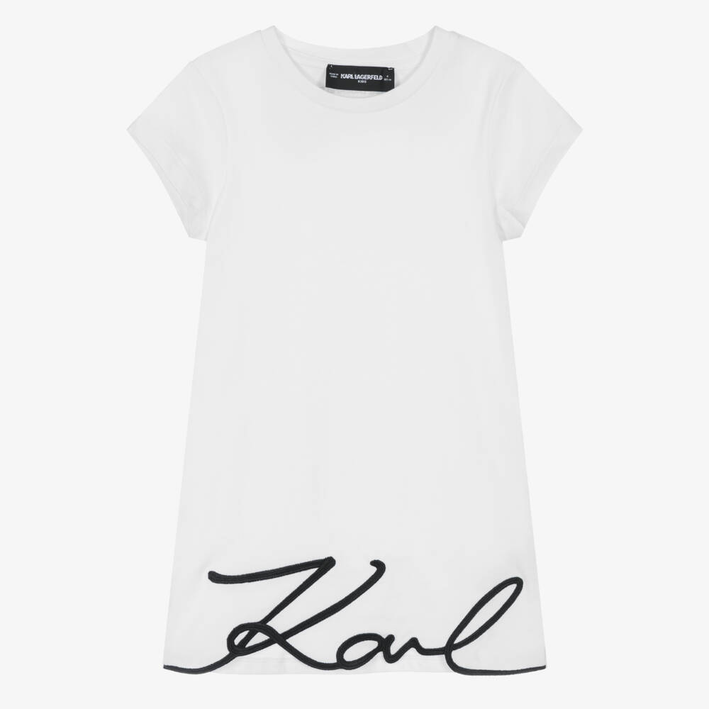 KARL LAGERFELD KIDS-Платье футболка из хлопка белое для девочек | Childrensalon Outlet