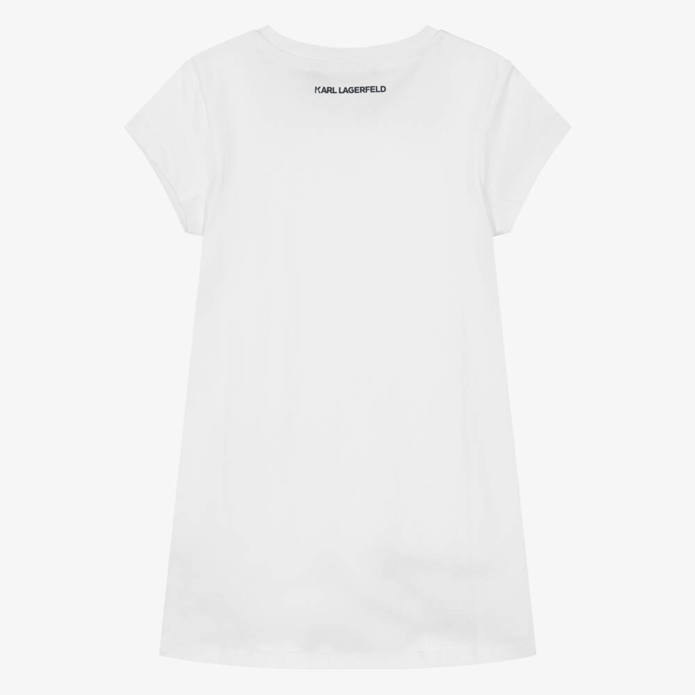 KARL LAGERFELD KIDS-فستان تي شيرت قطني أبيض للبنات | Childrensalon Outlet