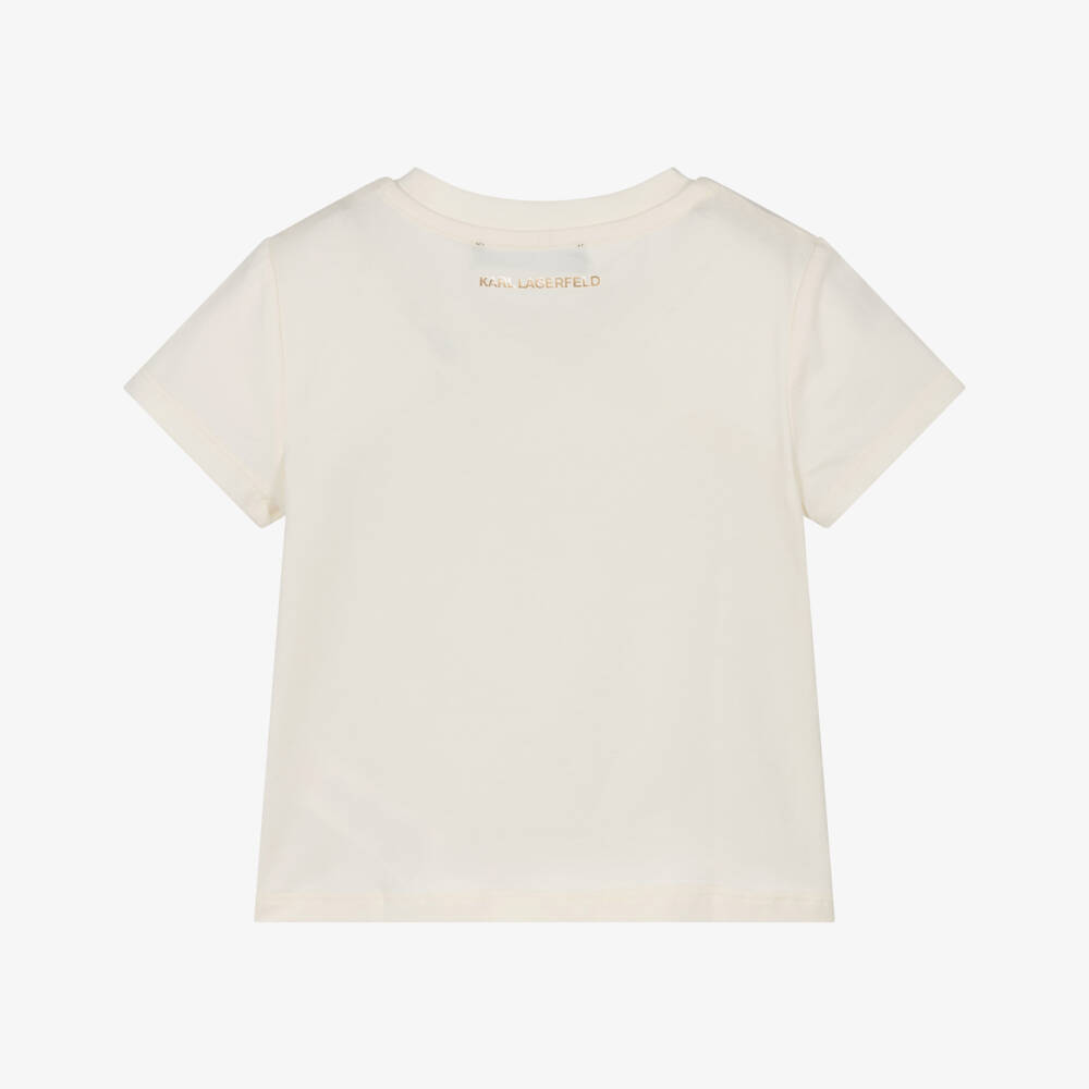 KARL LAGERFELD KIDS-Girls Creamy Cotton Tee with Metallic Motif | Childrensalon Outlet