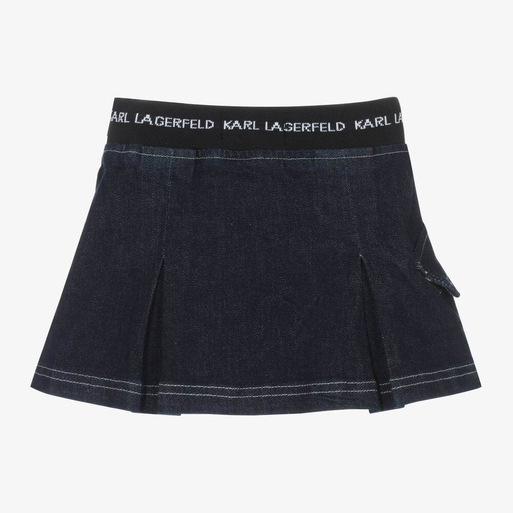 KARL LAGERFELD KIDS-تنورة بكسرات قطن دنيم لون أزرق داكن | Childrensalon Outlet