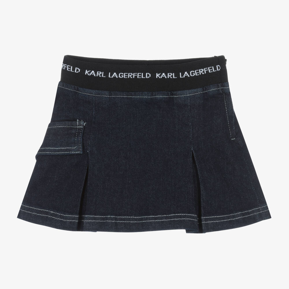 Girls Dark Blue Pleated Denim Skirt