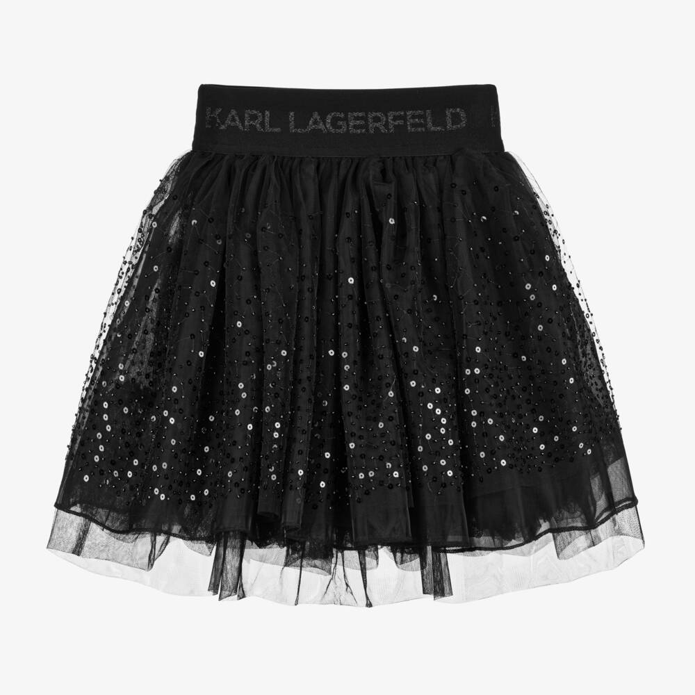KARL LAGERFELD KIDS-Girls Elegant Black Mesh Skirt | Childrensalon Outlet