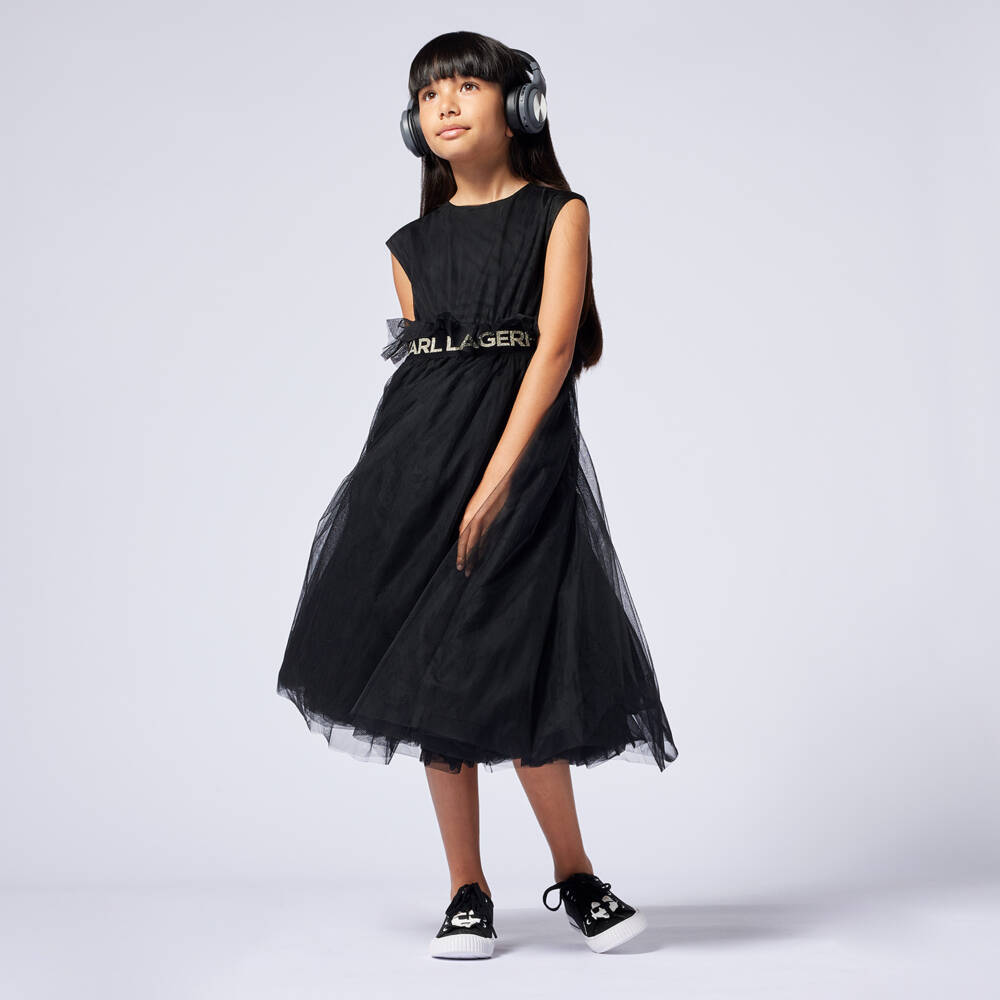 KARL LAGERFELD KIDS-Girls Elegant Black Tulle Gown | Childrensalon Outlet