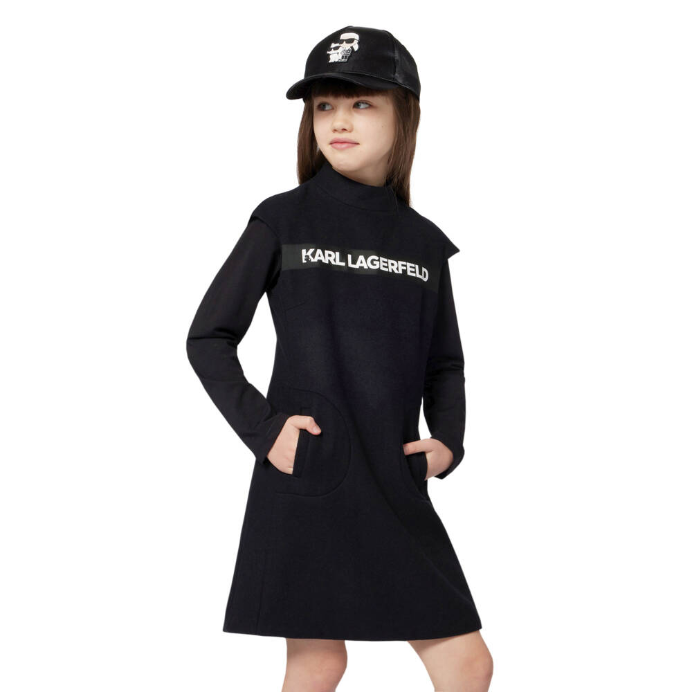KARL LAGERFELD KIDS-فستان صوفي أسود أنيق للبنات | Childrensalon Outlet