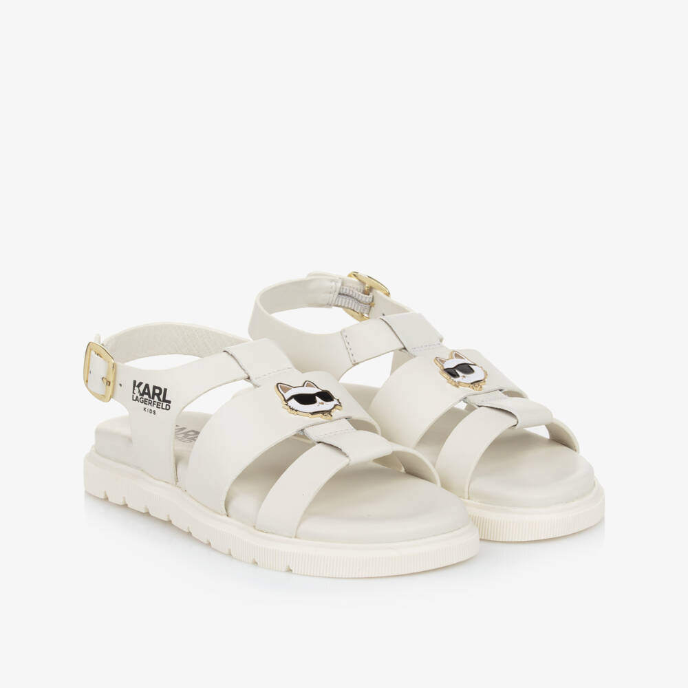 KARL LAGERFELD KIDS-Girls Elegant Ivory Leather Sandals | Childrensalon Outlet