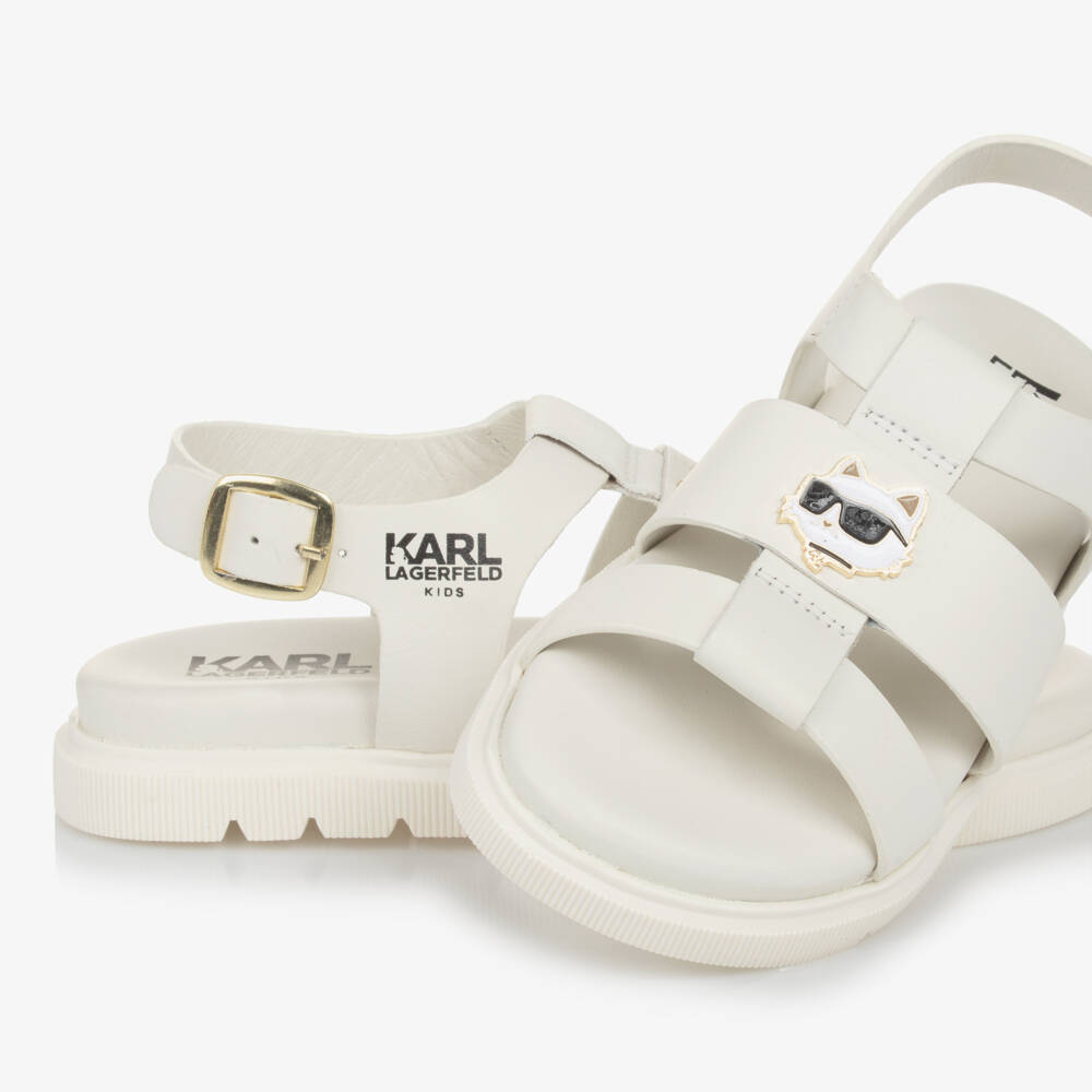 KARL LAGERFELD KIDS-Элегантные кремовые кожаные сандалии для девочек | Childrensalon Outlet