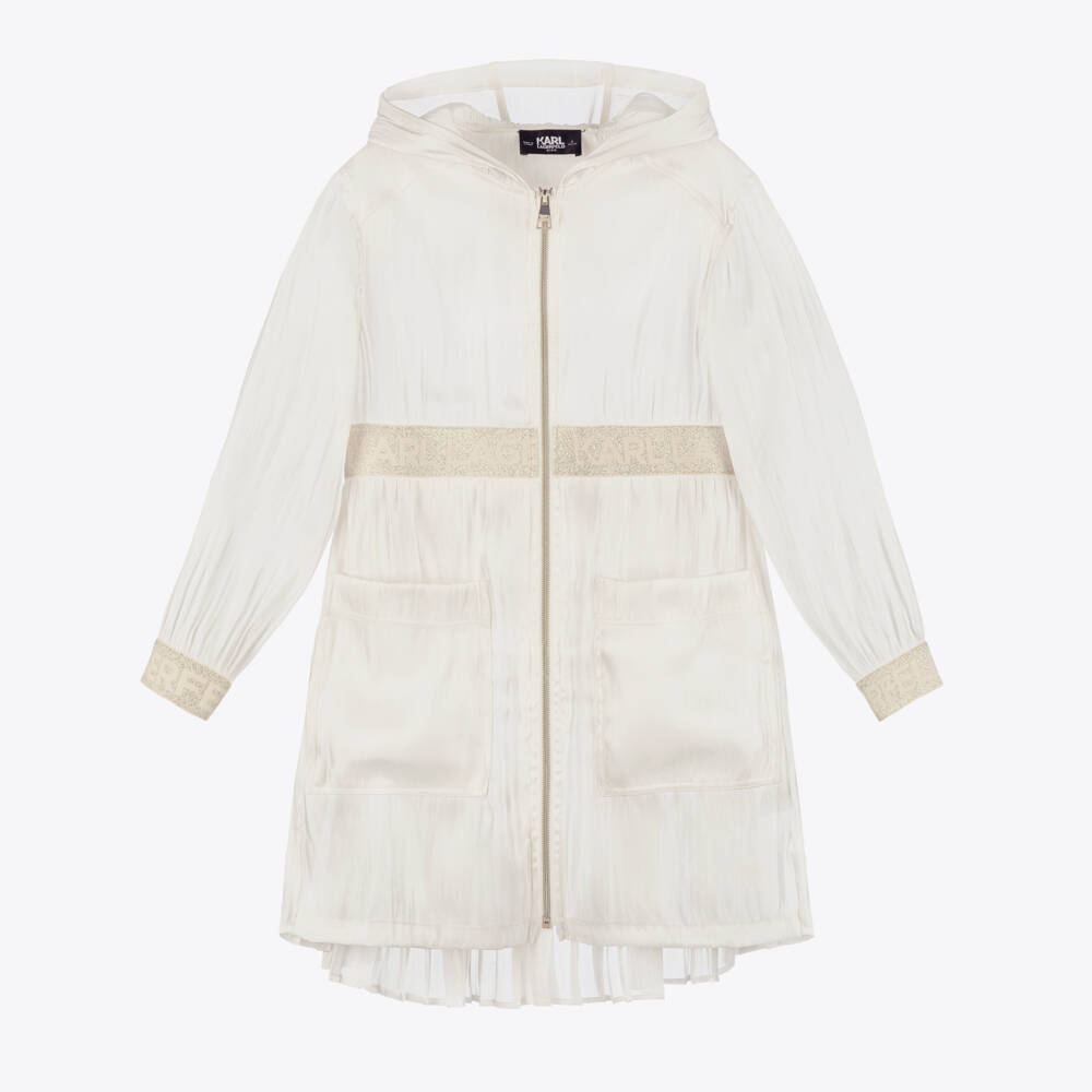 KARL LAGERFELD KIDS-Girls Elegant Ivory Satin Parka | Childrensalon Outlet