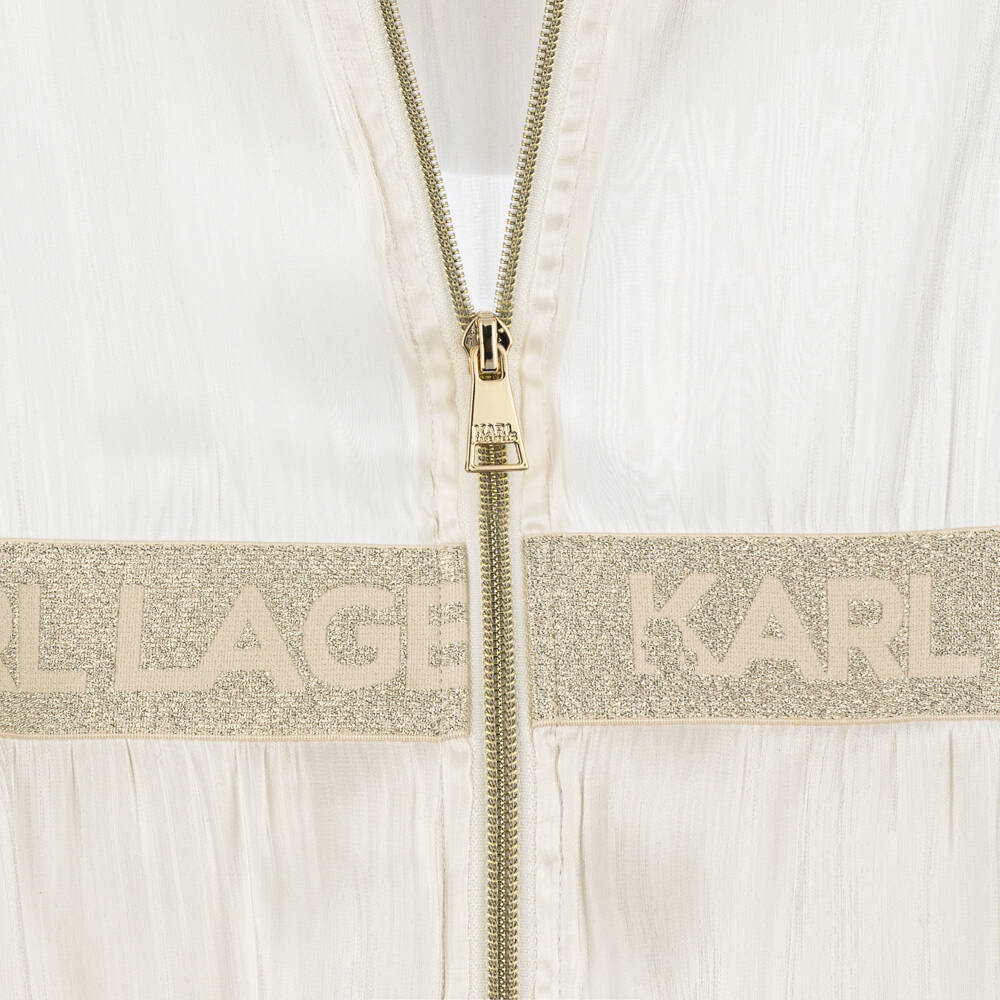 KARL LAGERFELD KIDS-Элегантная кремовая атласная парка для девочек | Childrensalon Outlet