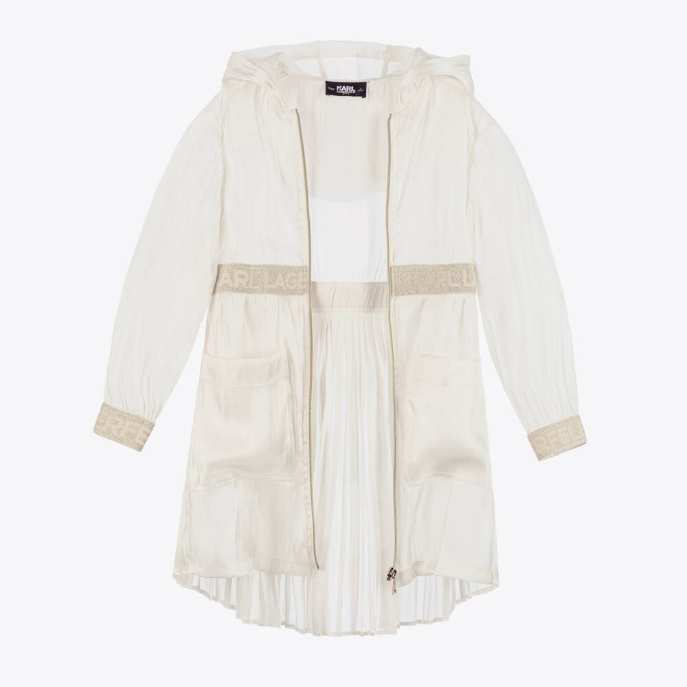 KARL LAGERFELD KIDS-Элегантная кремовая атласная парка для девочек | Childrensalon Outlet