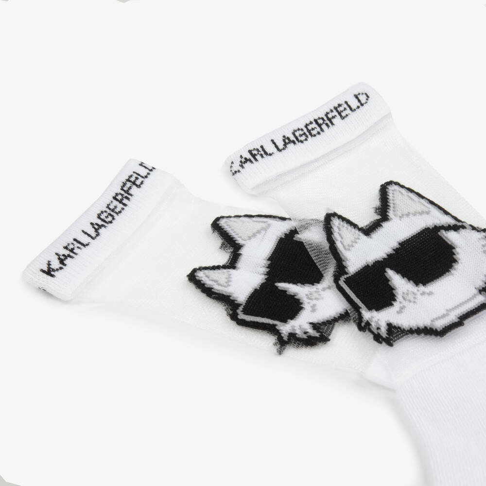 KARL LAGERFELD KIDS-Girls Elegant White Mesh Socks | Childrensalon Outlet