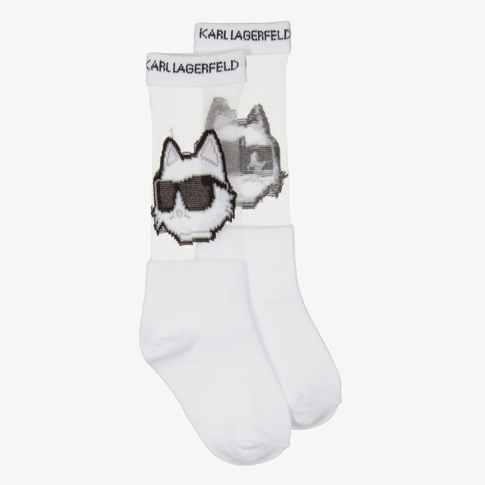 KARL LAGERFELD KIDS-Girls Elegant White Mesh Socks | Childrensalon Outlet