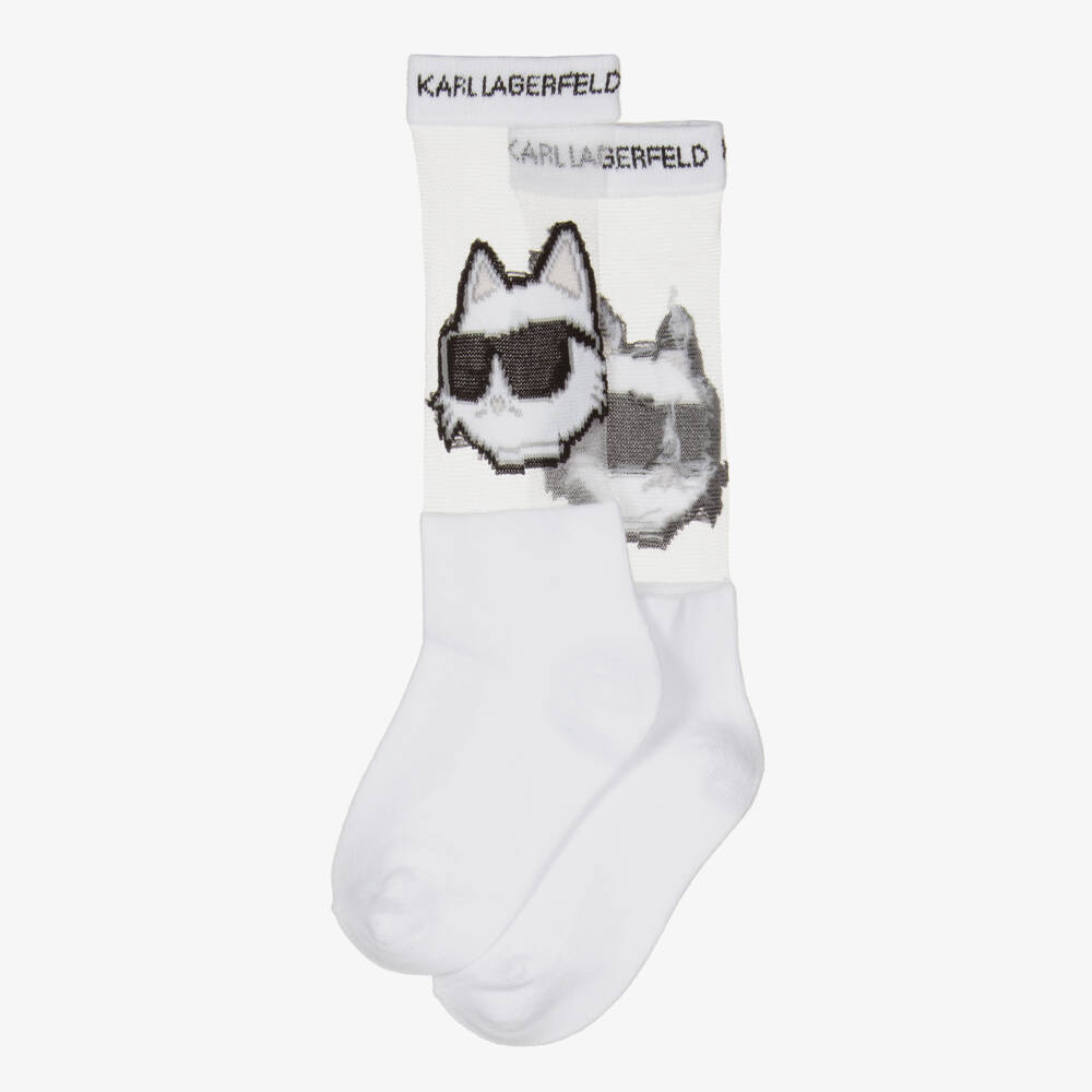 KARL LAGERFELD KIDS-Girls Elegant White Mesh Socks | Childrensalon Outlet