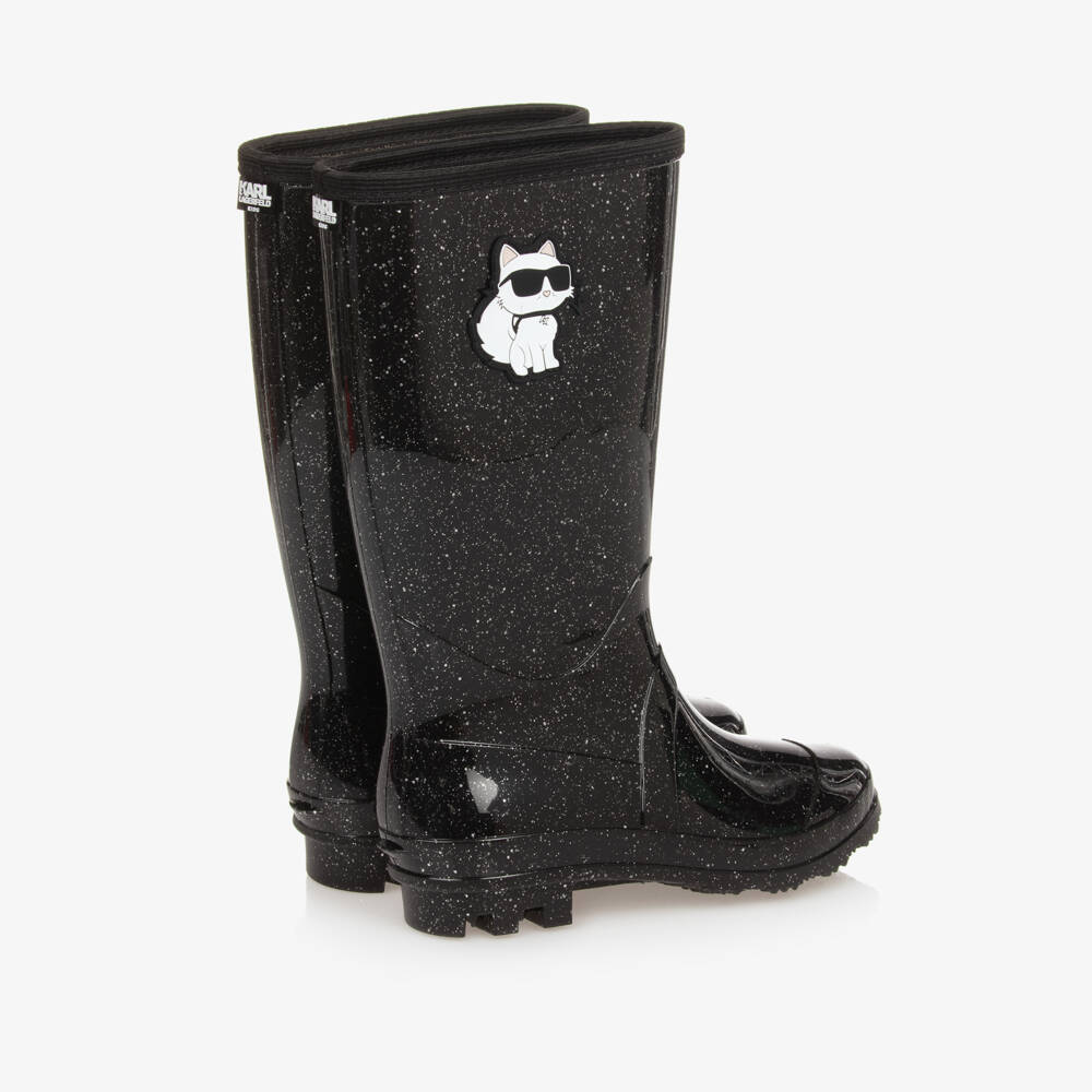 KARL LAGERFELD KIDS-Girls Glittery Black Rain Boots | Childrensalon Outlet