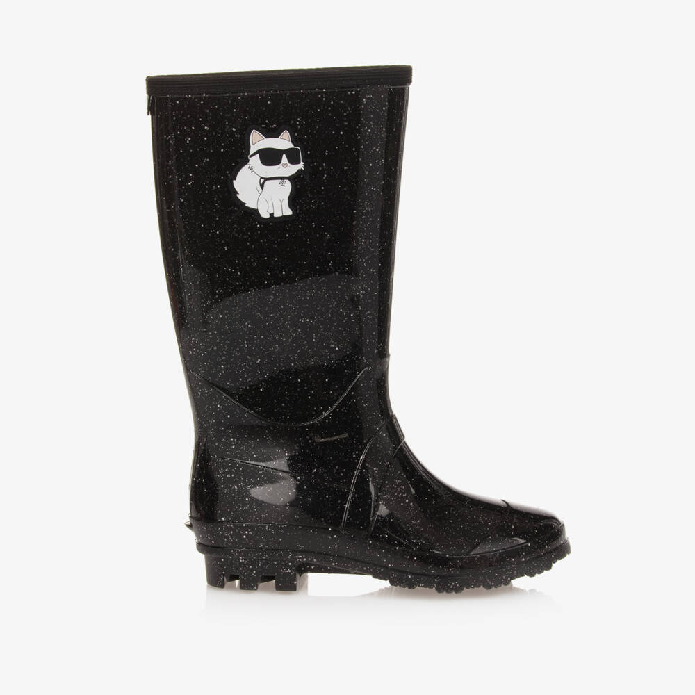 KARL LAGERFELD KIDS-Girls Glittery Black Rain Boots | Childrensalon Outlet