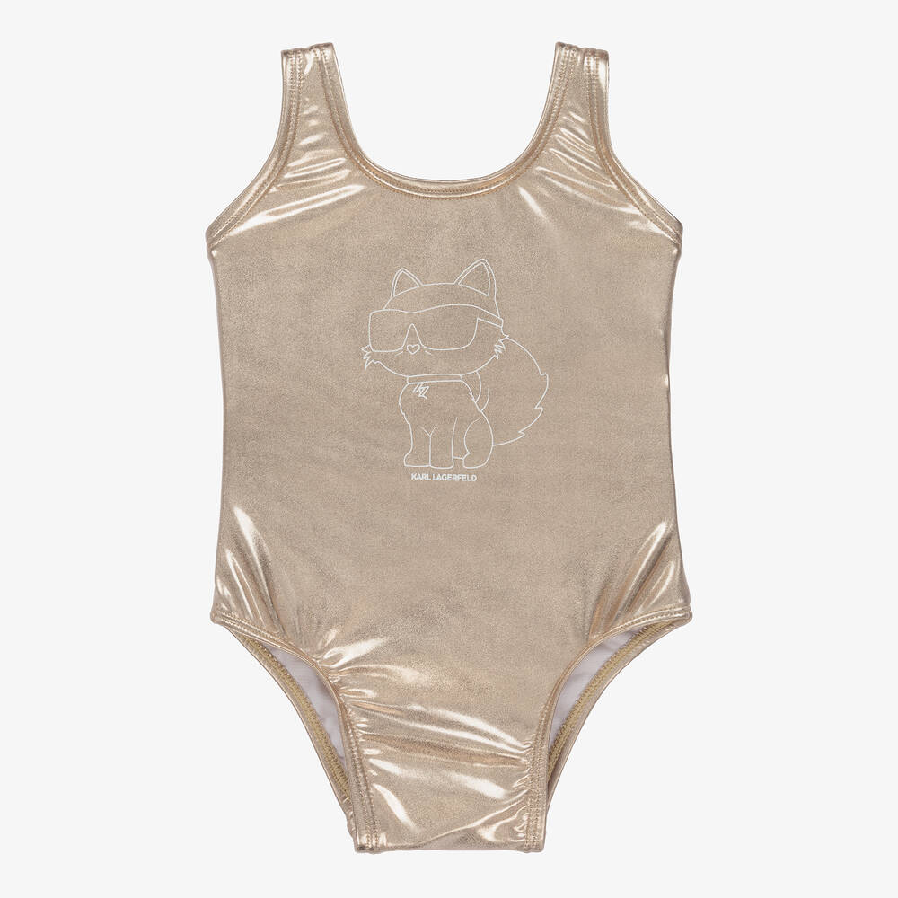 KARL LAGERFELD KIDS - Girls Gold Choupette Swimsuit | Childrensalon