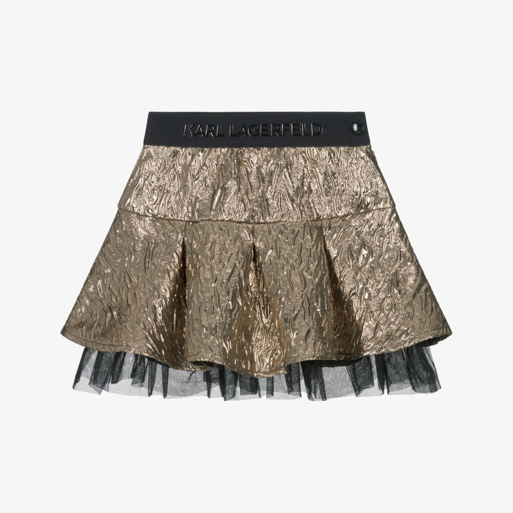 KARL LAGERFELD KIDS-Girls Gold Foil Effect Pleated Skirt | Childrensalon Outlet