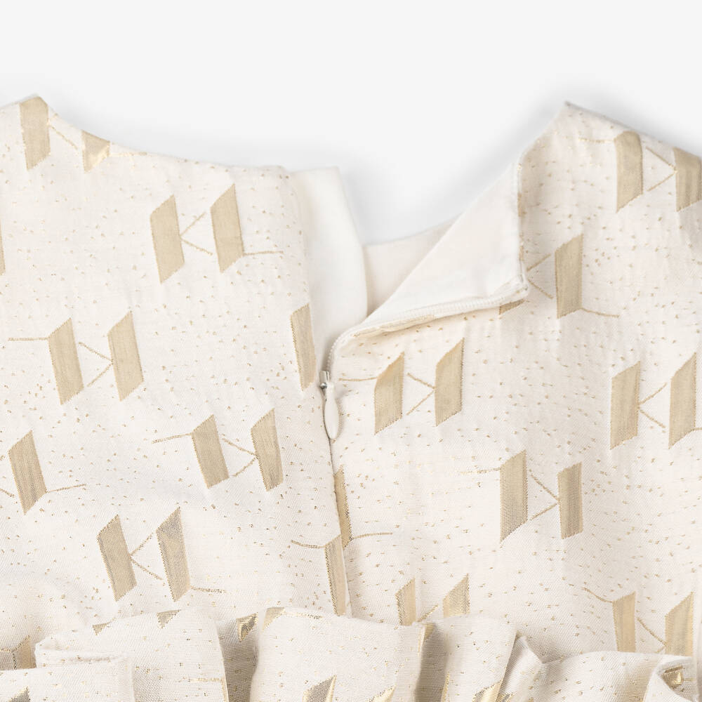 KARL LAGERFELD KIDS-Girls Gold-Toned Monogram Jacquard Dress | Childrensalon Outlet