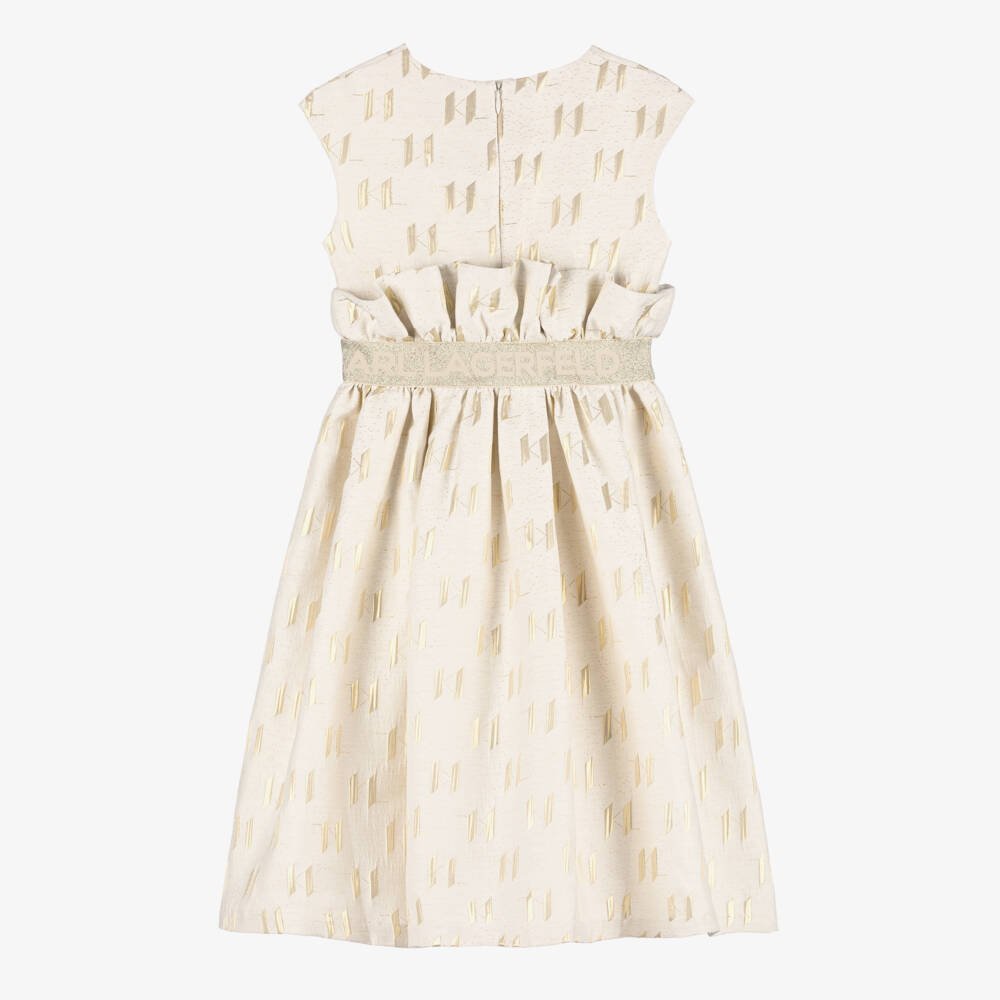 KARL LAGERFELD KIDS-Girls Gold-Toned Monogram Jacquard Dress | Childrensalon Outlet