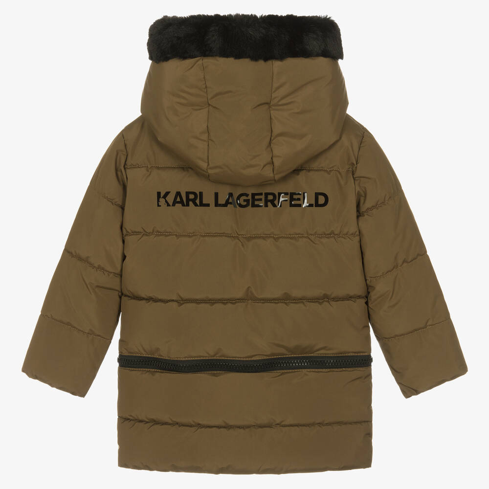 KARL LAGERFELD KIDS-معطف بافر 2 في 1 لون أخضر كاكي للبنات | Childrensalon Outlet