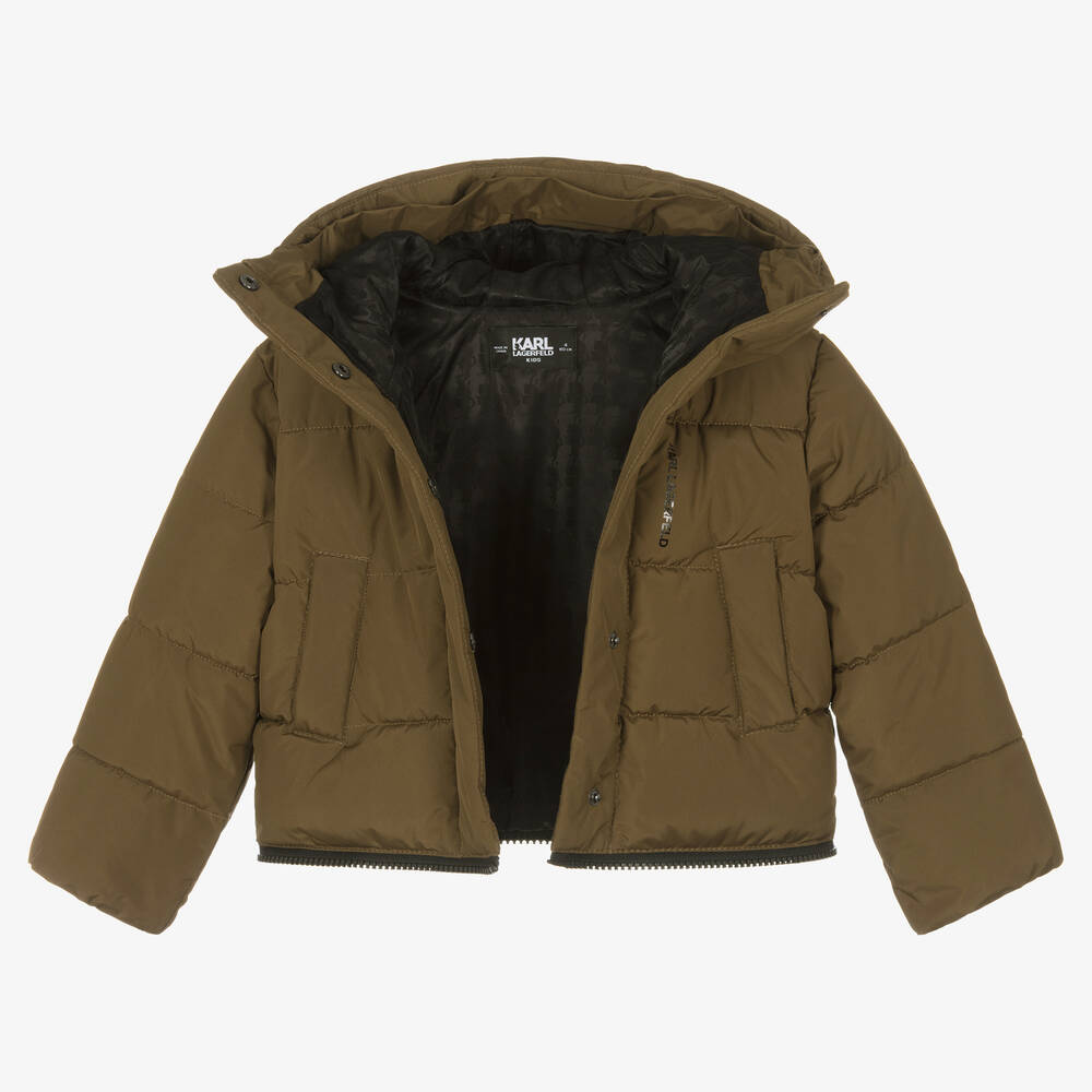 KARL LAGERFELD KIDS-معطف بافر 2 في 1 لون أخضر كاكي للبنات | Childrensalon Outlet