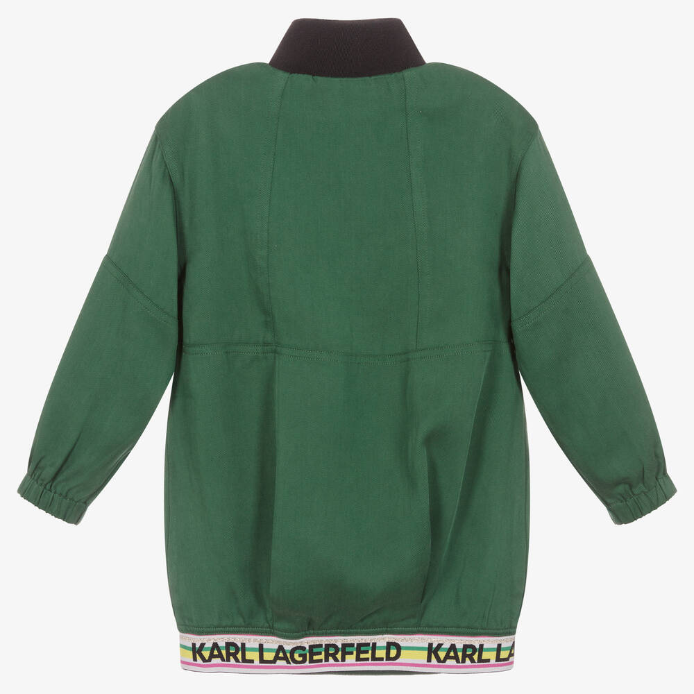 KARL LAGERFELD KIDS-Girls Green Cotton Twill Dress | Childrensalon Outlet