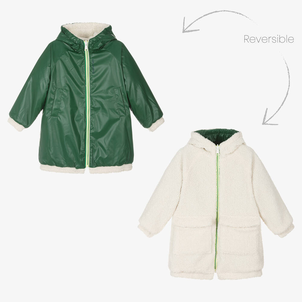 KARL LAGERFELD KIDS - Girls Green & Ivory Reversible Coat | Childrensalon