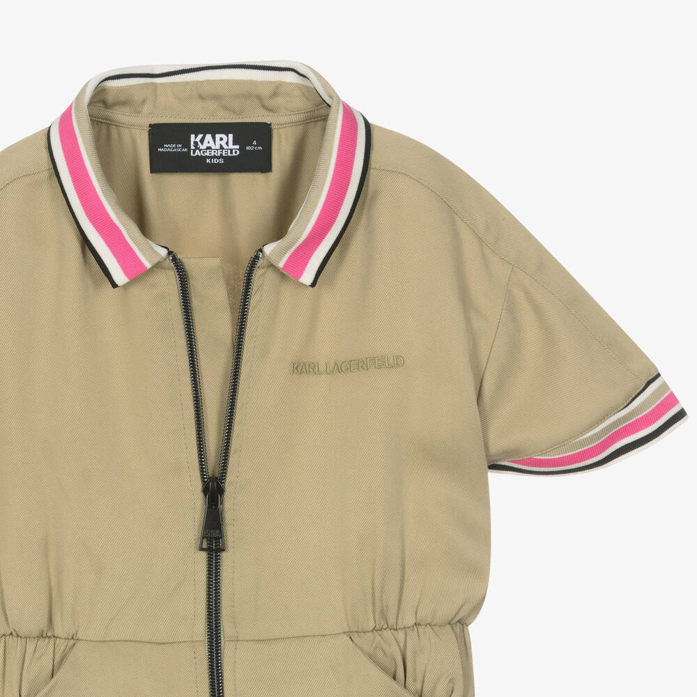 KARL LAGERFELD KIDS-Girls Green Lyocell Zip-Up Dress | Childrensalon Outlet