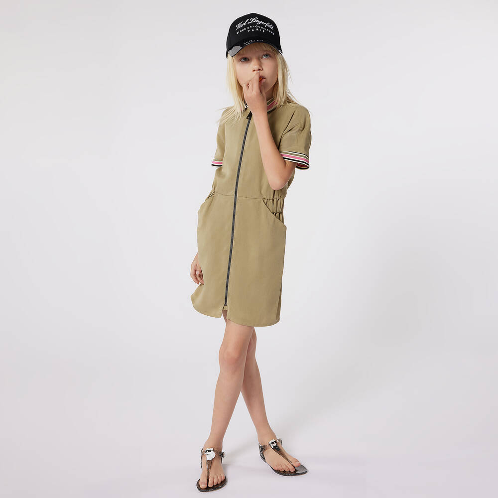 KARL LAGERFELD KIDS-Girls Green Lyocell Zip-Up Dress | Childrensalon Outlet