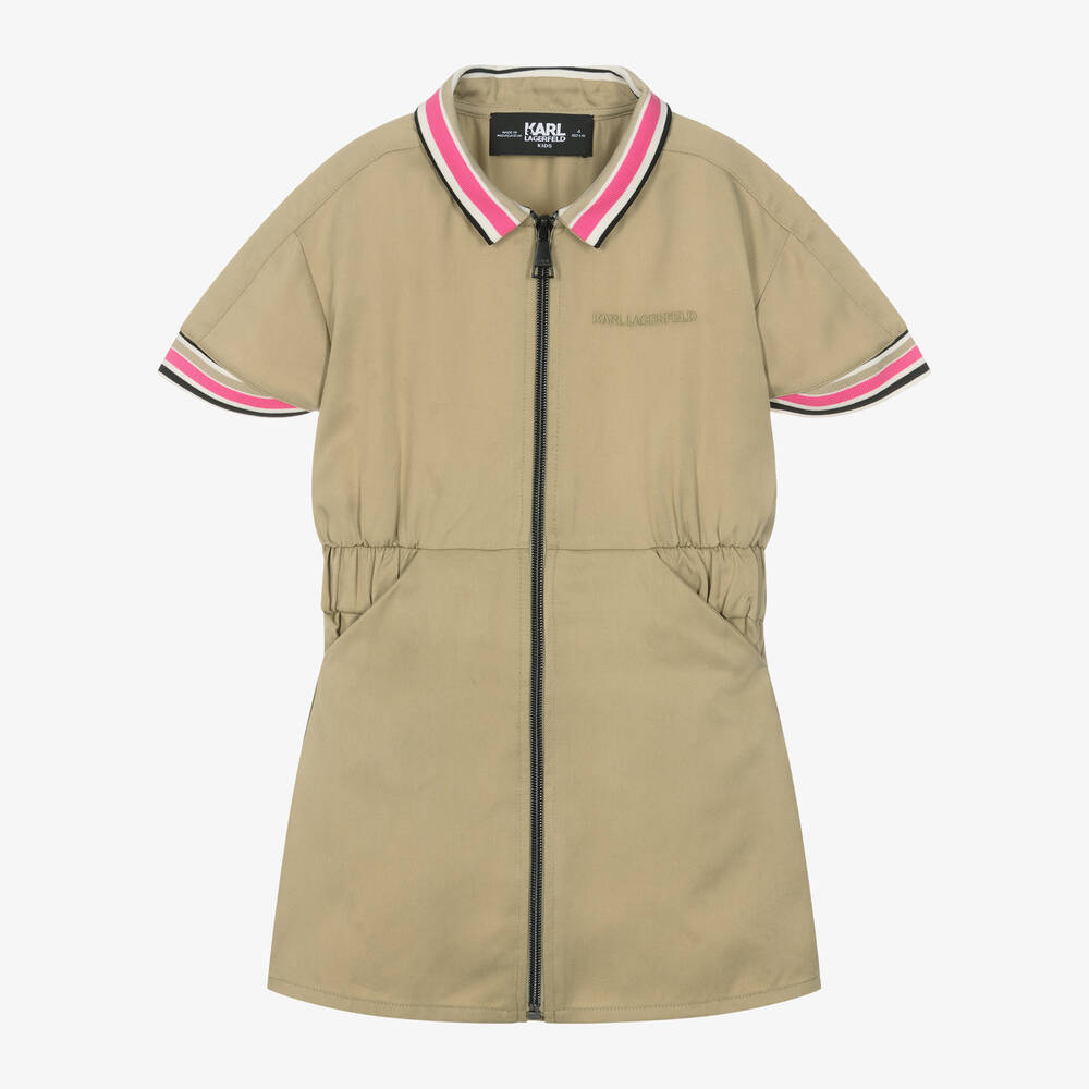 KARL LAGERFELD KIDS-فستان بسحّاب ليوسيل تويل لون أخضر كاكي | Childrensalon Outlet