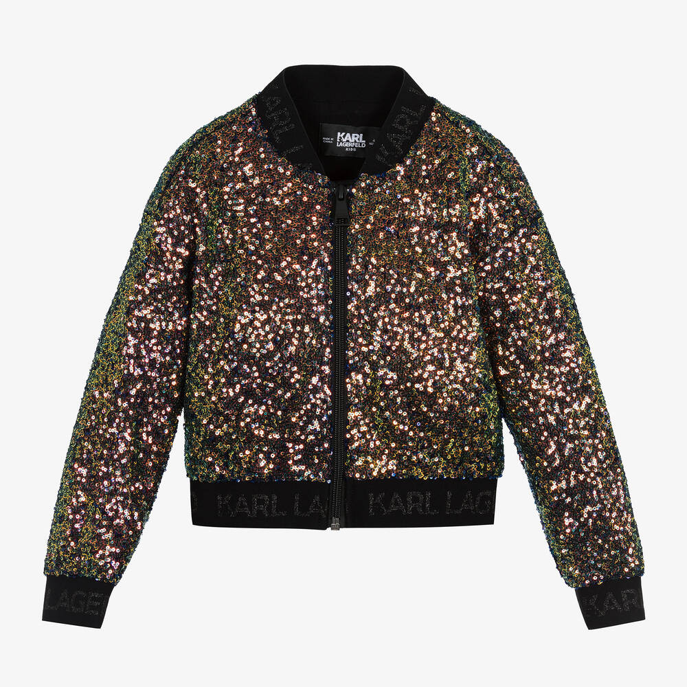 KARL LAGERFELD KIDS-Girls Green Sequin Bomber Jacket | Childrensalon Outlet