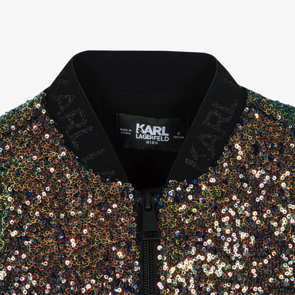 KARL LAGERFELD KIDS-Girls Green Sequin Bomber Jacket | Childrensalon Outlet
