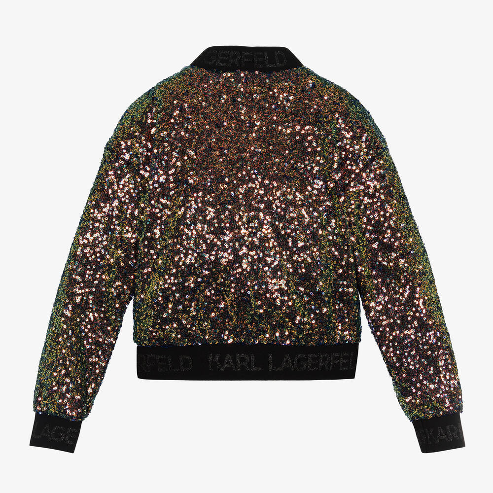 KARL LAGERFELD KIDS-Girls Green Sequin Bomber Jacket | Childrensalon Outlet