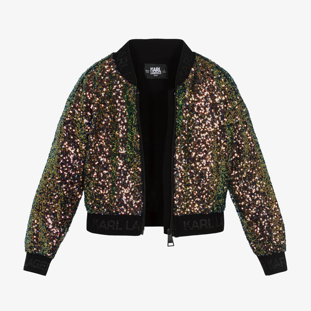 KARL LAGERFELD KIDS-Girls Green Sequin Bomber Jacket | Childrensalon Outlet