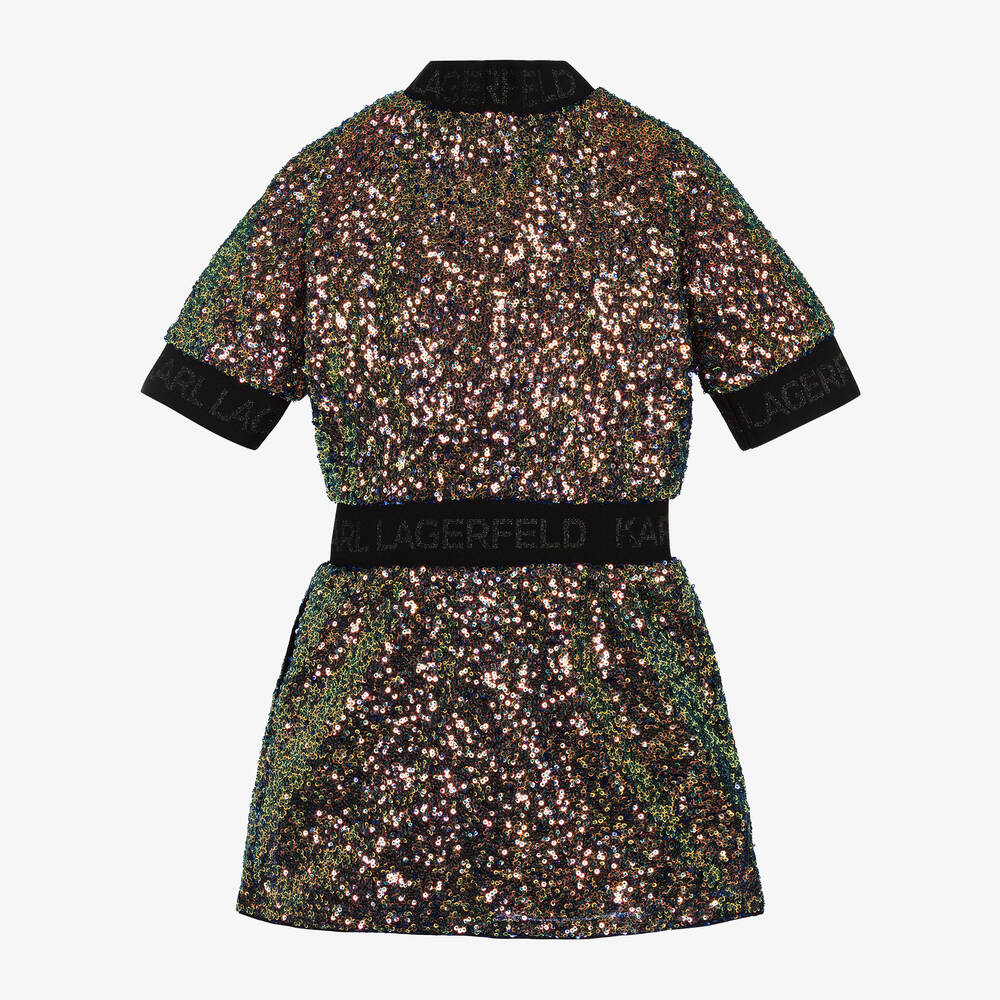 KARL LAGERFELD KIDS-Girls Green Sequin & Jacquard Dress | Childrensalon Outlet