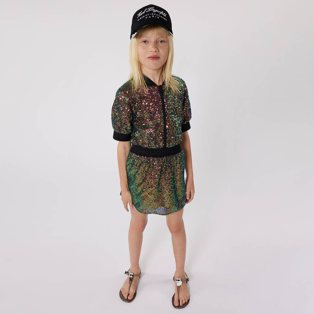 KARL LAGERFELD KIDS-Girls Green Sequin & Jacquard Dress | Childrensalon Outlet