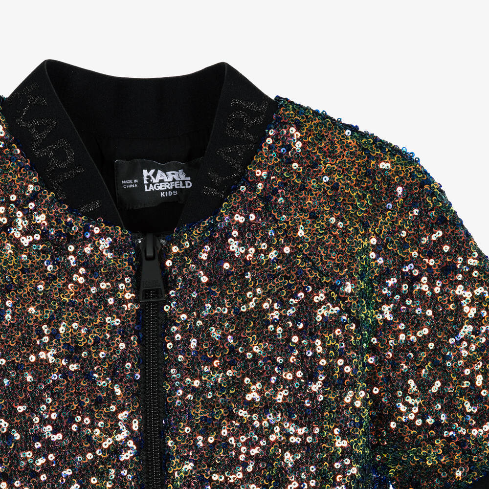 KARL LAGERFELD KIDS-Girls Green Sequin & Jacquard Dress | Childrensalon Outlet