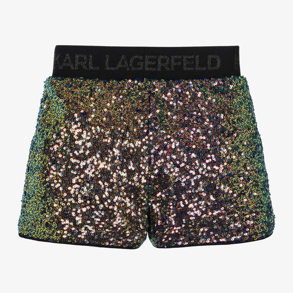 KARL LAGERFELD KIDS-Girls Green Sequin & Jacquard Shorts | Childrensalon Outlet