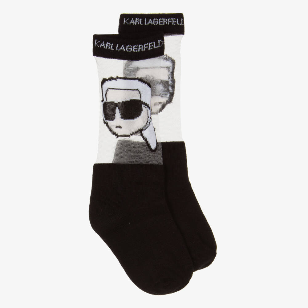 KARL LAGERFELD KIDS-Girls Iconic Black Mesh Socks | Childrensalon Outlet