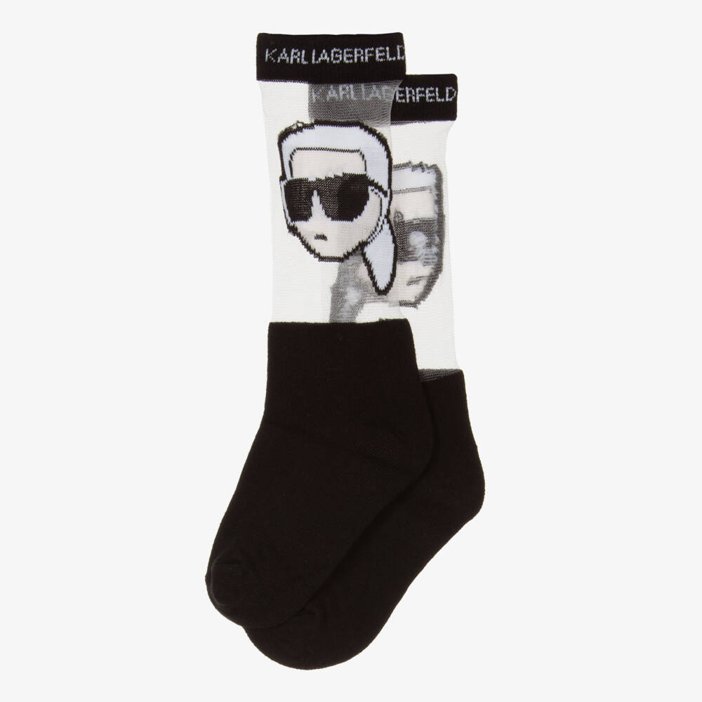 KARL LAGERFELD KIDS-Girls Iconic Black Mesh Socks | Childrensalon Outlet