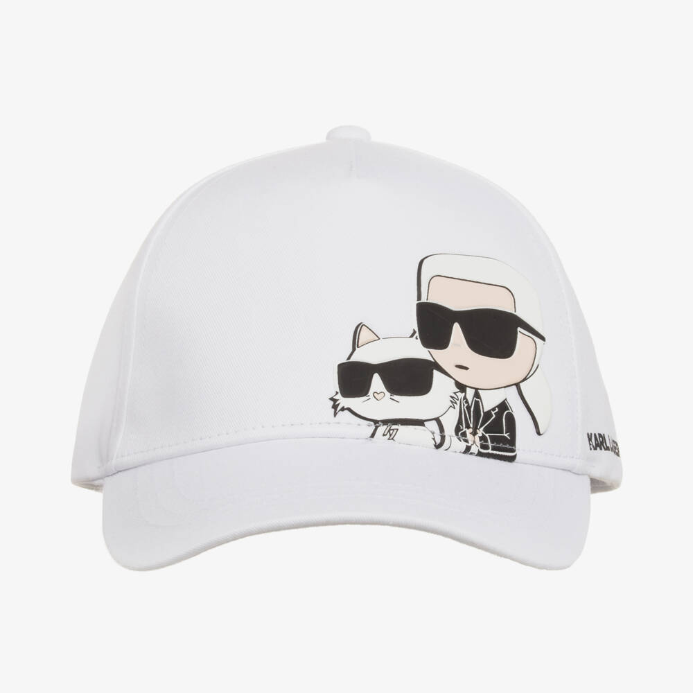 KARL LAGERFELD KIDS-Girls Iconic White Cotton Twill Hat | Childrensalon Outlet