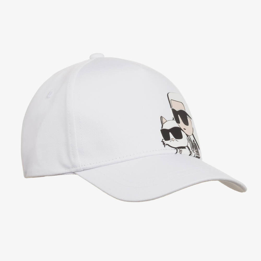 KARL LAGERFELD KIDS-قبعة قطنية بيضاء فاخرة للبنات | Childrensalon Outlet