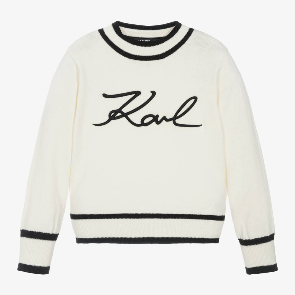 KARL LAGERFELD KIDS-Girls Ivory Cashmere Blend Jumper | Childrensalon Outlet