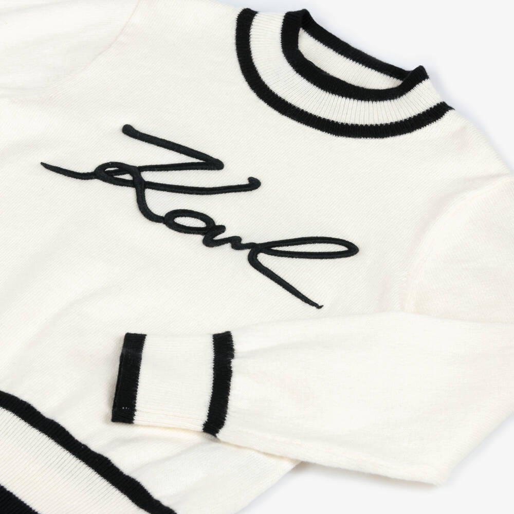 KARL LAGERFELD KIDS-بلوفر كشمير وقطن محبوك لون عاجي للبنات | Childrensalon Outlet