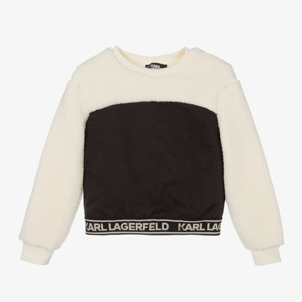 KARL LAGERFELD KIDS-Girls Ivory Faux Fur Pullover | Childrensalon Outlet