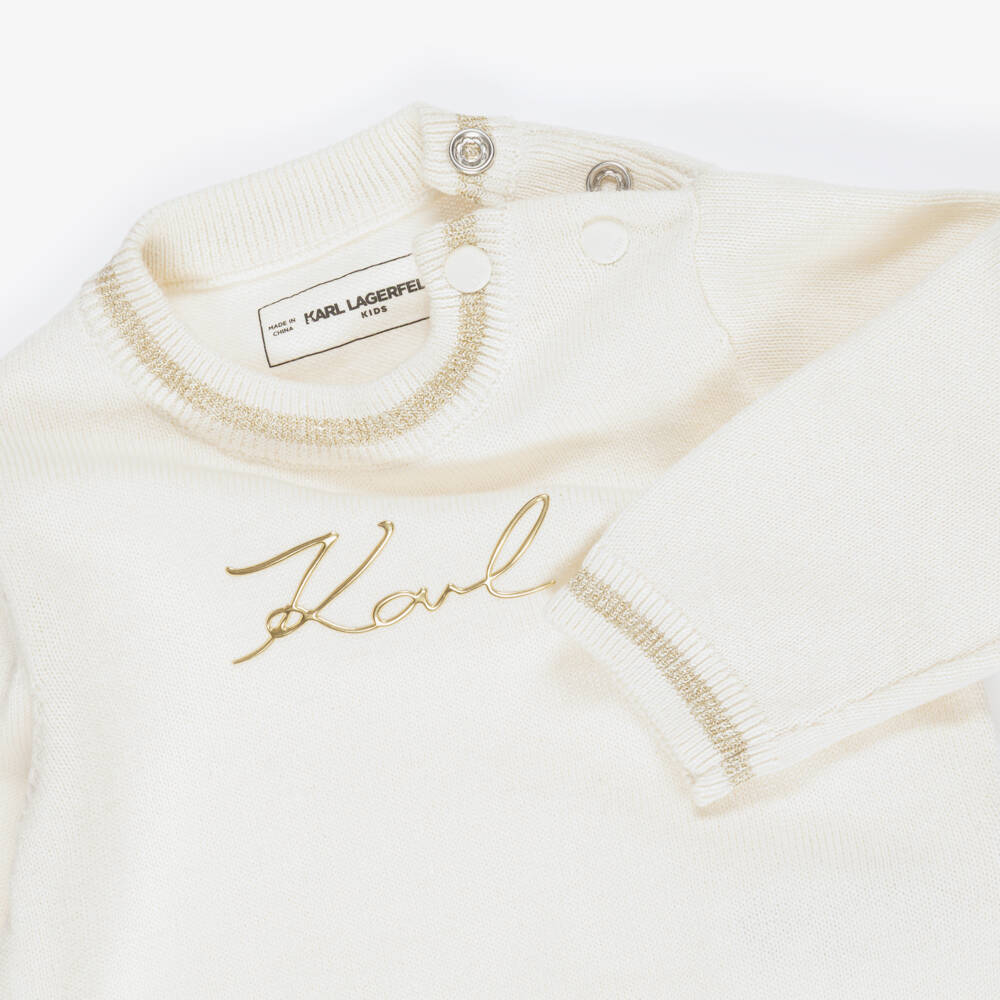 KARL LAGERFELD KIDS-Girls Ivory Logo Knit Outfit | Childrensalon Outlet