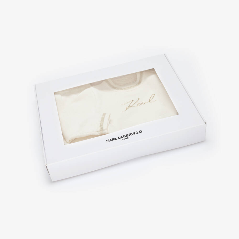 KARL LAGERFELD KIDS-Girls Ivory Logo Knit Outfit | Childrensalon Outlet