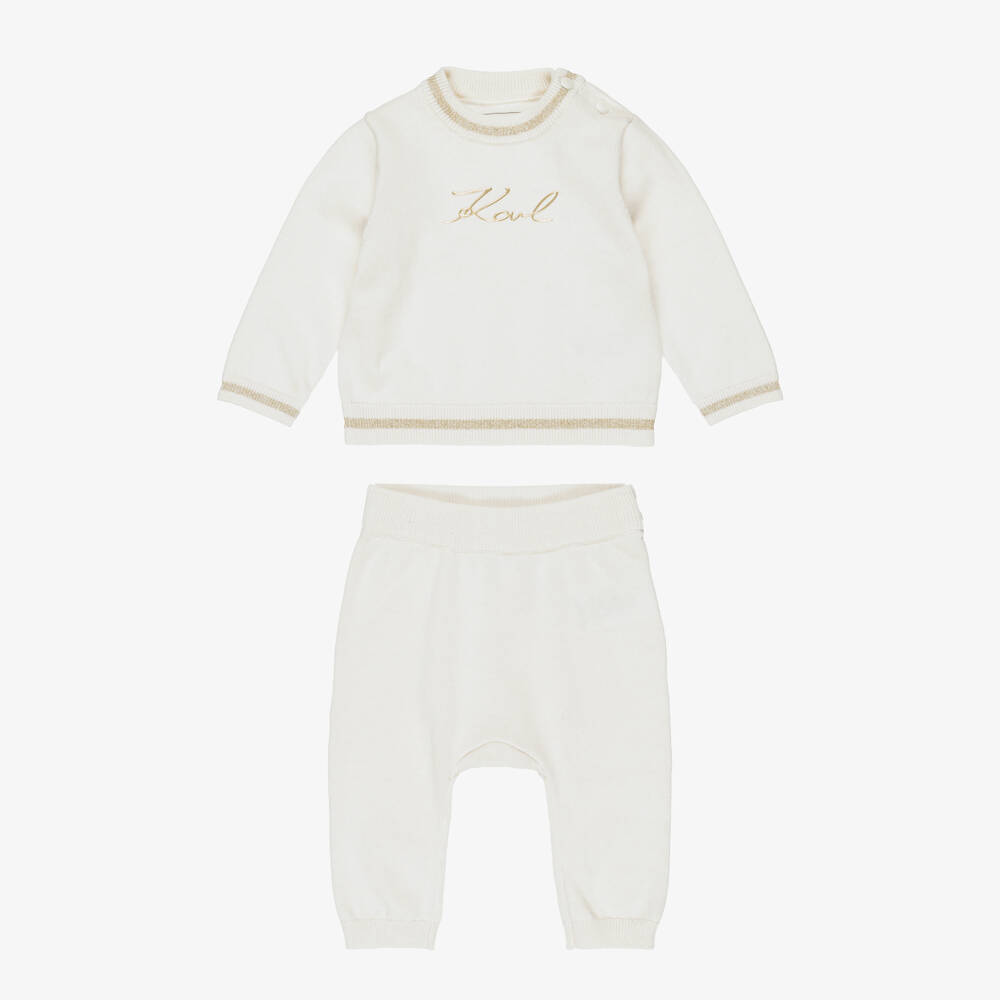 KARL LAGERFELD KIDS-Girls Ivory Logo Knit Outfit | Childrensalon Outlet