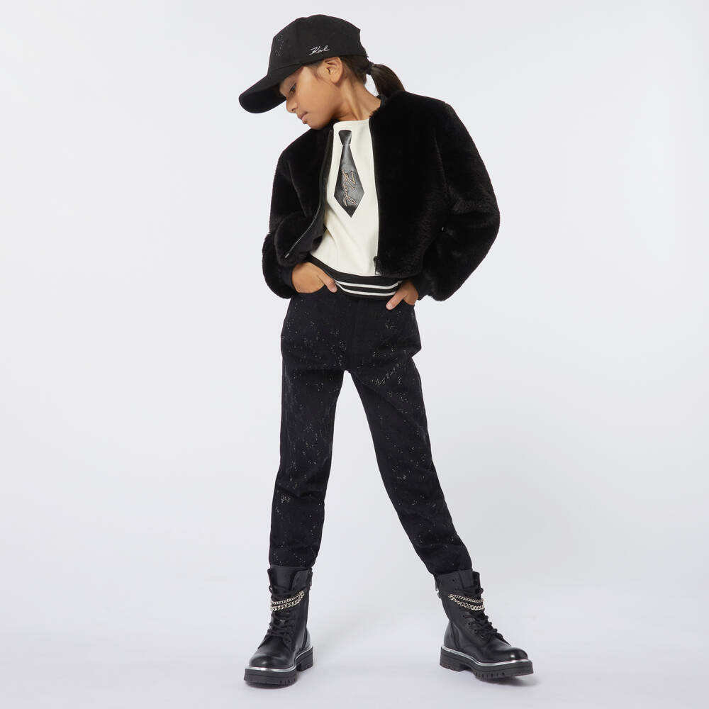 KARL LAGERFELD KIDS-Girls Ivory Tie Design T-Shirt | Childrensalon Outlet