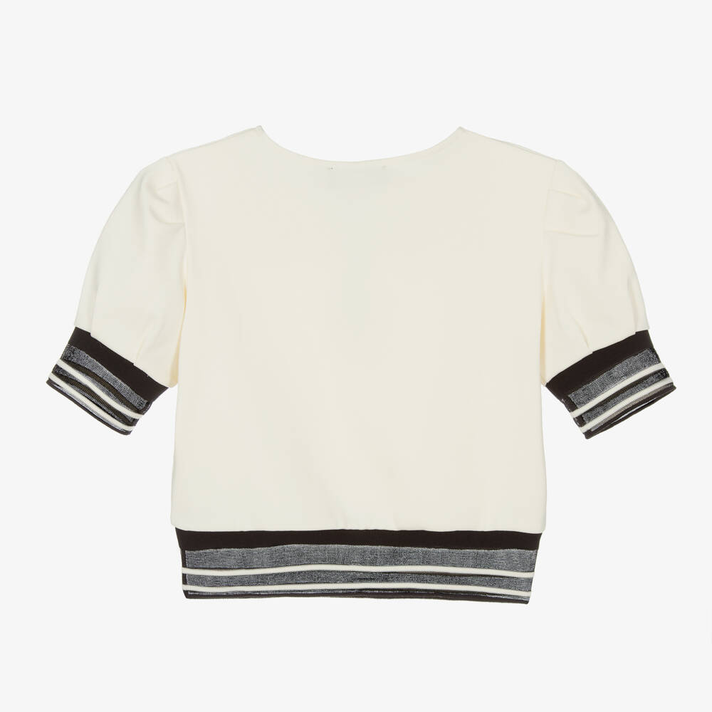 KARL LAGERFELD KIDS-Girls Ivory Tie Design T-Shirt | Childrensalon Outlet